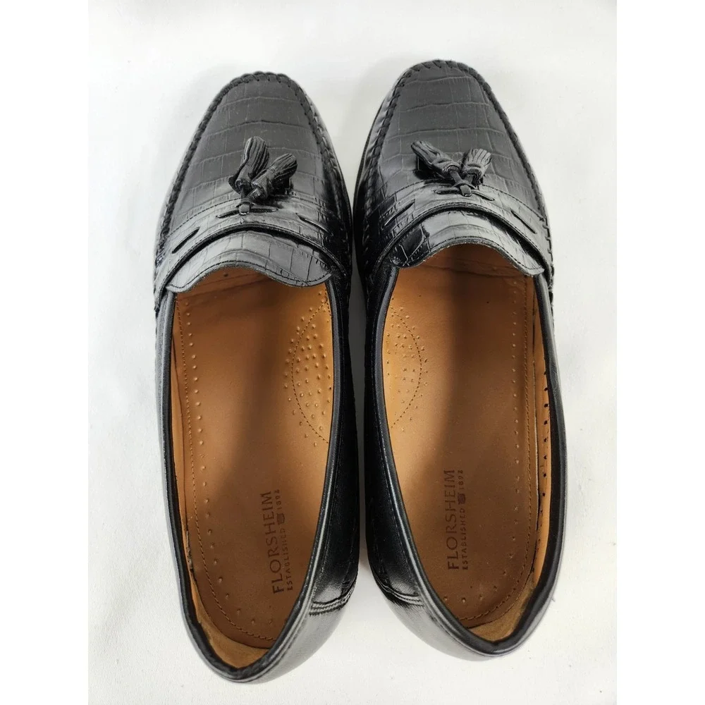 Florsheim Pisa Black Croc Leather Moc Toe Loafer Tassel Shoes Men's 12 EEE Wide